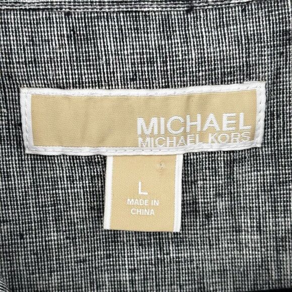 Michael Kors Linen Frayed Sleeve Snap Button Drawstring Dress Black Size Large - Picture 2 of 9